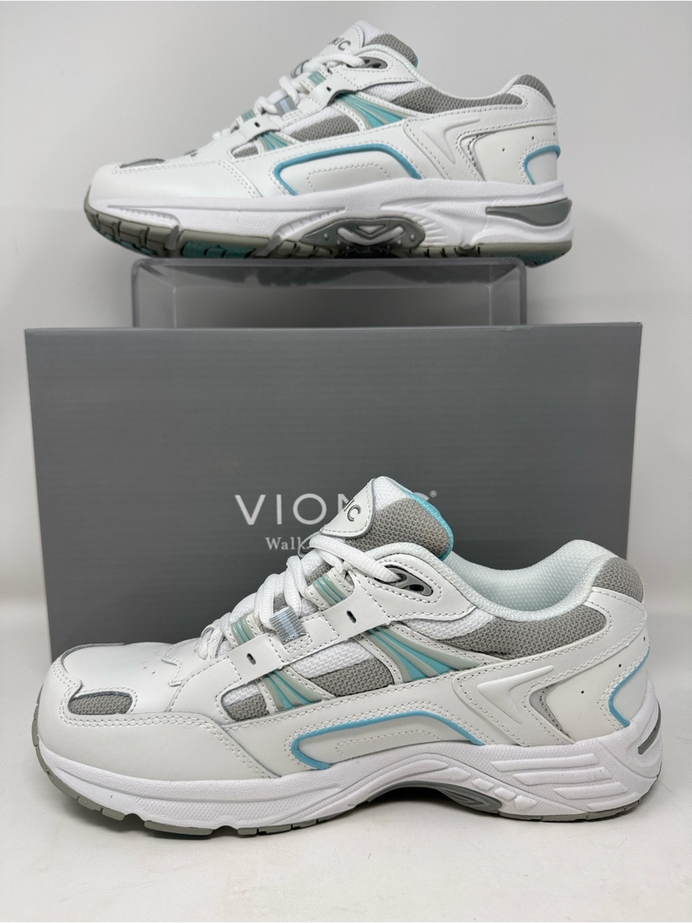 NWT Vionic 23Walk White/Teal/Gray Leather Orthotic Sneakers Size 8 Wide - Picture 3 of 10